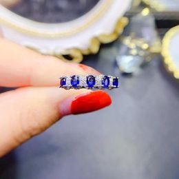 Cluster Rings Natural Sapphire Ring 925 Silver Certified 3x4mm Blue Gemstone Exquisite Gift For Girls