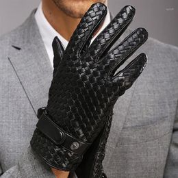 Fashion Gloves for Men New High-end Weave Genuine LeatherSolid Wrist Sheepskin Glove Man Winter Warmth Driving1226s