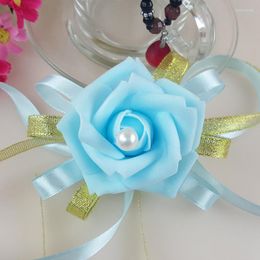 Decorative Flowers 6pcs Flower Corsages Artificial For Wedding Cute Rolled Foam Rose Brides& Bridesmaid Wrist Corsage Flores Artificiais