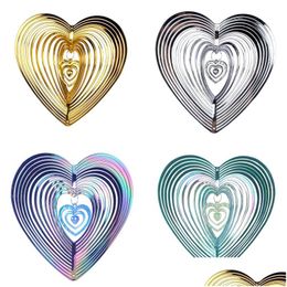 Garden Decorations 3D Heart Shape Shiny Wind Spinner Flowinglight Effect Design Rotating Chime Home Eaves Hanging Pendant Decoration Dh1Yt