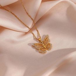 Chains Bridal Luxury Plated Zircon Stone Chest Neck Jewellery Butterfly Pendant Necklace Crystal Women Choker