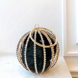 Totes Rhinestone Spherical Cage Evening Clutch Bag Women Hollow Out Bling Alloy Dinner Purse and Handbag Ladies Round Metal Handle New 230509