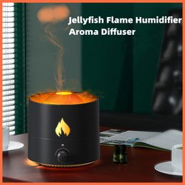 Appliances 3D Simulated Flame Humidifier Jellyfish Spray Fragrance Diffuser Colorful Night Lights Humididicator Air Essential Oils Diffuser