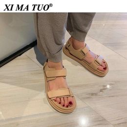 Sandals 2023 Genuine Leather Open Toe Summer Female Shoes Wedge Heel Hook&Loop Slingback Casual Basic Women Size 34-39