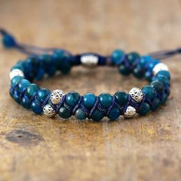 Charm Bracelets Men Steampunk 6MM Apatite Braided Friendship Lovers Couples Wristaband Macrame Bangles Bracelet Jewellery