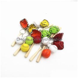 Key Rings Mini Baseball Keychain Glove Wooden Bat Festive Durable Threepiece Ring Sports Memorable Gift Drop Delivery Jewellery Dhthf