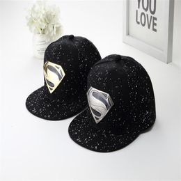 Fashion-the High Quality Designer New Superman Baseball Hat Couple Metal Iron Plate Flat Edge Hip Hop Hat2474