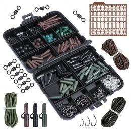 187Pcs set Carp Fishing Accessory Set Carp Tubes Safety Clips Hooks Swivels Kit Hair rigs With Hard Plastic Tackle Box1829