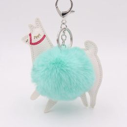 Keychains Fluffy Cute Alpaca Furball Plush Llamas Pendant Charm Artificial Fur Pompom Key Ring Bags Accessories Wholesale