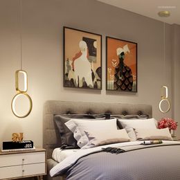 Chandeliers Led Chandelier Nordic Post-modern Style Bedroom Bedside Wrought Iron Round Lamp Creative