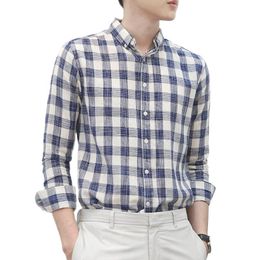 Men's Casual Shirts Fashion Fresh Men Plaid Shirt Autumn Long Sleeve Chemise Homme Cotton Male Cheque Button ShirtsMen's