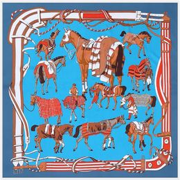 New 100% Silk Scarf Women Large Shawls Spain Palace Horse Print Stoles Square Bandana Kerchief Scarf Female Foulards 130CM320i