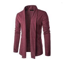 Men's Sweaters LUCLESAM Men's Buttonless Cardigan Sweater Wine Red Knitted Jackets Autumn And Winter Fashion Basic Male Knitwear