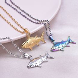 1PC Stainless Steel Necklace For Women Man Lover's Fish Shape Rainbow Gold Colour Pendant Necklace Engagement Jewellery