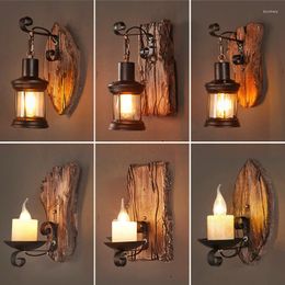 Wall Lamp American Retro Industrial Style Solid Wood Creative Personality Bar Nostalgic Cafe Restaurant Boat Decorative LED