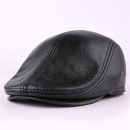 Designer Men's Real Genuine Leather hat baseball Cap Newsboy Beret Hats Winter Warm Cowhide Caps2934