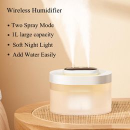 Appliances 1L Double Nozzle LED Air Humidifier 2000mAh Rechargeable Battery Wireless Ultrasonic Aroma Water Diffuser USB Mist Maker Fogger