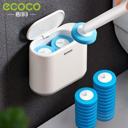 Brushes ECOCO Disposable Toilet Brush Plastic Wall Mounted Self Adhesive WC Brush Holder Replacement Brush Head Bathroom Cleaning Tools