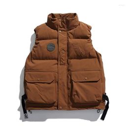 Men's Vests Men's Fashion Cargo Cotton Padded Thick Warm Techwear Waistcoat For Male Thermal Sleeveless Parkas With Multi Pockets