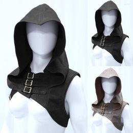 Men's Jackets Cool Cowl Hood Unisex Wind-proof Men Women Solid Color Buckles Hat Shawl Cosplay