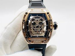 Designer watches simple no drill style hollowed out skull rubber black strap sapphire crystal glass mirror