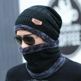 2pcs ski caps and scarf cold warm leather winter hat for women men Knitted hat Bonnet Cap Skullies Beanies253p