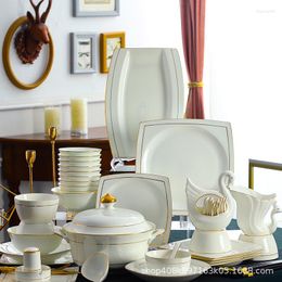 Dinnerware Sets Jingdezhen Dishes And Bowls Of Bone China Spoon Set Gold Rimmed Tableware Suit