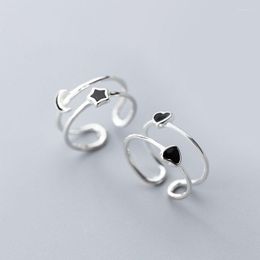 Wedding Rings Fashion Real 925 Sterling Silver For Women Girls Adjustable Finger Ring Love Star Moon Birthday Gifts Aneis
