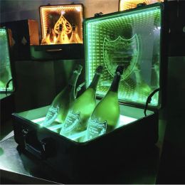 LED DOM Perigon champagne Bottle suitcase Wine Bottle Carrier Box Glorifier Display Case VIP Briefcase Presenter for NightClub party Rechargeable 3 Bottles