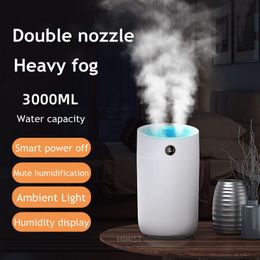 Purifiers 3L Double Nozzle USB Air Humidifier Water Mist Maker Diffuser with Colourful LED Light For Home Air Purifier Aroma Humidificador