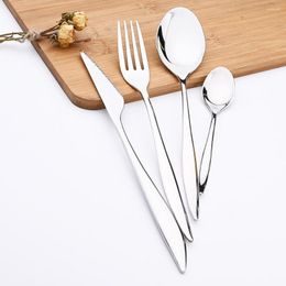 Dinnerware Sets 304 Stainless Steel Set Cutlery Silverware Mirror Silver Dinner Knives Forks Eco Friendly High Qualit