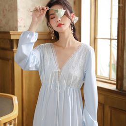 Women's Sleepwear Autumn Long Sleeve Night Dress Women Sexy Backless Nightgowns Vintage Court Lace Nightwear Ladies Sleeping Dresses