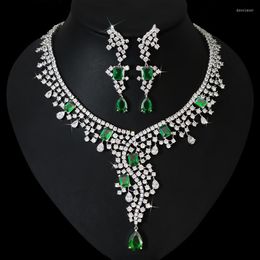 Necklace Earrings Set European Style Luxury Zircon Crystal Jewellery For Women India Dubai Bride Wedding Party Bridesmaid Gorgeous