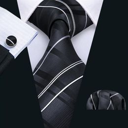 New Arrivals Black and gray gradient plaid Mens Tie Hankerchief Cufflinks Set Silk Business Casual Party Necktie Jacquard Woven N-321q