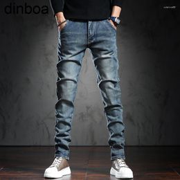 Men's Jeans Dinboa-2023 Fashion Streetwear Men Y2k High Quality Blue Color Slim Fit Ripped Denim Pants Hip Hop