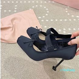 2023-Women's Heels dress Shoes Designer Luxury Satin Elastic fashion brand Casual Square White Fine womens heels