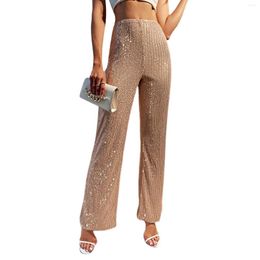 Women's Pants Puloru Shiny Sequined High Waist Flared Long Women Fashion Summer Casual Street Solid Colour Bell-Bottoms Trousers