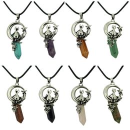 Wholesale Pendant Necklace Fashionable Various Hexagonal Crystal Gemstone with Alloy Star Moon Cat Necklace