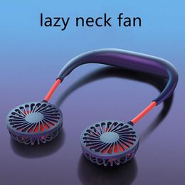 Humidifiers 2022 Mini Neck Fan Portable Hanging Neckband Fan USB Rechargeable Double Fans Air Cooler Conditioner Colourful Electric Desk Fan