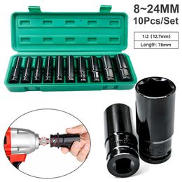 Contactdozen 10pcs 1/2 Inch 6 Point Impact Socket Head Set 1024mm Extension Sleeve Hexagonal Hex Sockets for Electric Wrench Hand Tool Drill