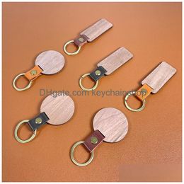 Key Rings Party Favor Wooden Keychain Round Rec Shape Wood Blank Chains Gifts Drop Delivery Jewelry Dhy3W
