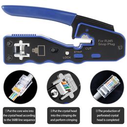 Tang RJ45 Crimp Tool Kit Pass Through Crimping Tool Network Cable Crimper Tool Wire Cutter For RJ45 Cat5 Cat5e Cat6 Cat6a Connectors