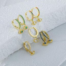 Hoop Earrings Boako 925 Sterling Silver For Women Eyes Pendant Fashion Blue/Green Zircons Piercing Earring Jewelry