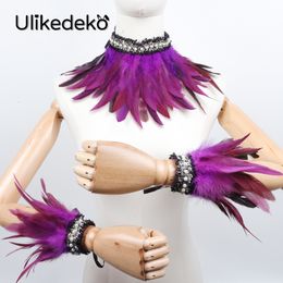 Sleevelet Arm Sleeves Victorian Feather Cuffs and Fake Collar Rave Party Accessories Wrist Wristband Warmer Gloves Necklace 230512