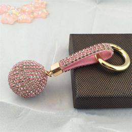 Keychains 1PC Crystal Round Ball Keychain Female Stylish Portable Full Rhinestone Leather Strass Lanyard Bag Charms Pendant Car Key Ring