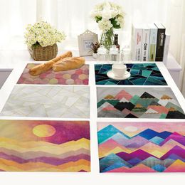 Table Mats 1PCS Cotton Linen Dining Mat Geometric Marble Printed Kitchen Placemat Pads Dish Cup Home Decor