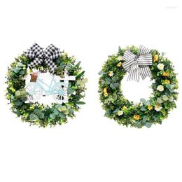 Decorative Flowers Spring Easter Egg Wreath Courtyard Decoration Party Wall Hanging Garland Window Home Artificial Front Door Green Leaves