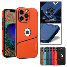 Slim Lychee Grain Leather Vogue Phone Case for iPhone 14 13 12 11 Pro Max XR XS 7 8 Plus SE2 SE3 Durable Business Full Protective Soft Bumper Solid Colour Back Cover