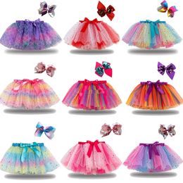baby girls tutu dress candy rainbow color babies skirts with headband sets kids holidays dance dresses tutus 21 colors