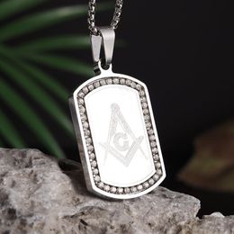 Classic Dog Tag Masonic Stainless Steel Pendant Necklace for Men Simple Daily Wear Jewelry Necklace Gift